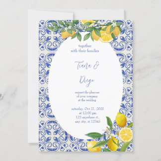 Blauwe Tegel Italiaan Lemon Wedding Kaart