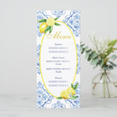 Blauwe Tegel Italiaans Floral Lemon Diner Menu (Staand voorkant)