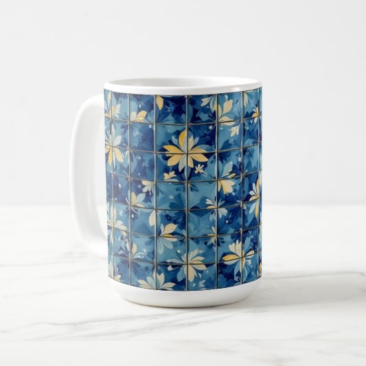 Blauwe tegel koffiemok (Voorkant links)
