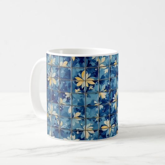 Blauwe tegel koffiemok (Voorkant links)