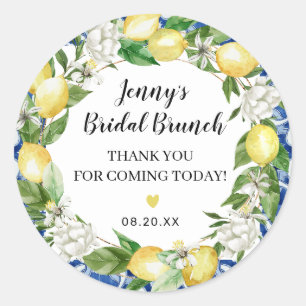 Blauwe Tegel Lemon Bridal Brunch Ronde Sticker