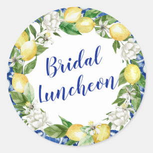 Blauwe Tegel Lemon Bridal Luncheon Ronde Sticker
