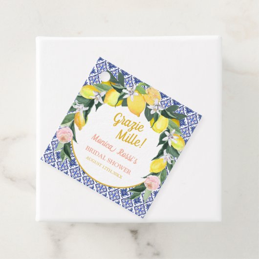 Blauwe Tegel Lemon Grazie Mille Bruidsfeest Bedankjes Labels (In situ)