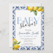Blauwe Tegel Lemon Italiaans Baby shower Uitnodigi Aankondiging (Voorkant)