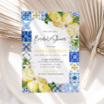 Blauwe Tegel Lemon Italiana Bridal Shower Kaart<br><div class="desc">Blue Tegel Lemon Italy Bridal Shower Invitation,  mediterraan Italië Positano Lemon Bridal Shower</div>