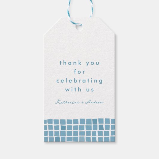 Blauwe tegel lijst Grieks bruiloft dank u gunst Cadeaulabel (Voorkant)