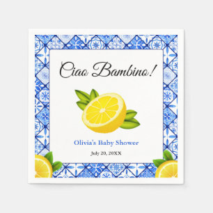 Blauwe tegel Mediterraan Ciao Bambino Baby Shower  Servet