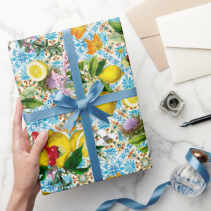 Blauwe Tegel Mediterraan Patroon Cadeaupapier