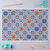 Blauwe tegel met oranje bloemen decoupage tissuepapier (Craft)