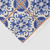 Blauwe tegel met oranje specie tissuepapier (Detail)