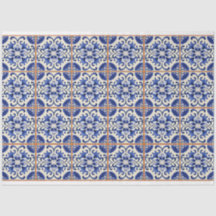 Blauwe tegel met oranje specie