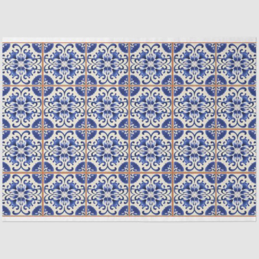 Blauwe tegel met oranje specie tissuepapier (Voorkant)