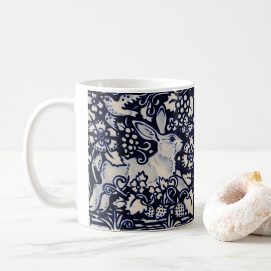 Blauwe Tegel met witte konijn Woodland Aardbei Bir Koffiemok (Met donut)