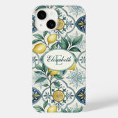Blauwe tegel monogram Franse landelijke citroenpat Case-Mate iPhone Case (Achterkant)