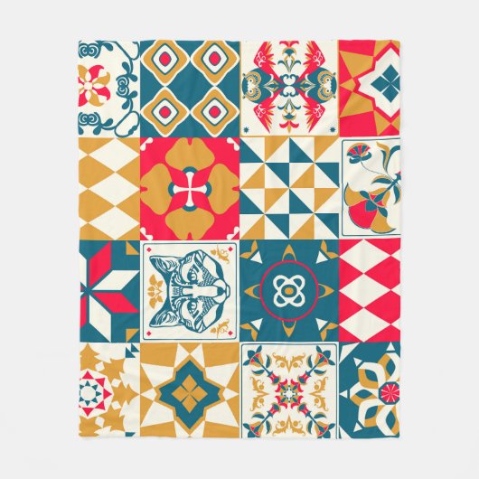 Blauwe Tegel: Mozaïek Achtergrond. Fleece Deken (Voorkant)