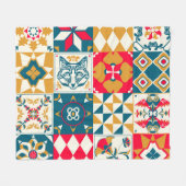 Blauwe Tegel: Mozaïek Achtergrond. Fleece Deken (Voorkant (Horizontaal))
