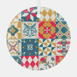 Blauwe Tegel: Mozaïek Achtergrond. Glas Ornament