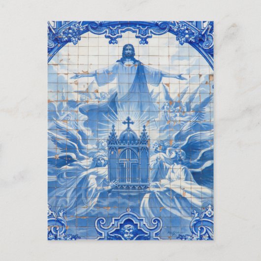 Blauwe tegel mozaïek van jesus, Portugal Briefkaart (Voorkant)