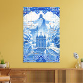 Blauwe tegel mozaïek van jesus, Portugal Canvas Afdruk (Insitu (Woonkamer))