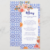 Blauwe tegel oranje Italiaanse bruidsdouche menu k (Voorkant / Achterkant)