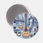 Blauwe tegel over Lissabon en de Portugese cultuur Magneet (Voorkant / Achterkant)