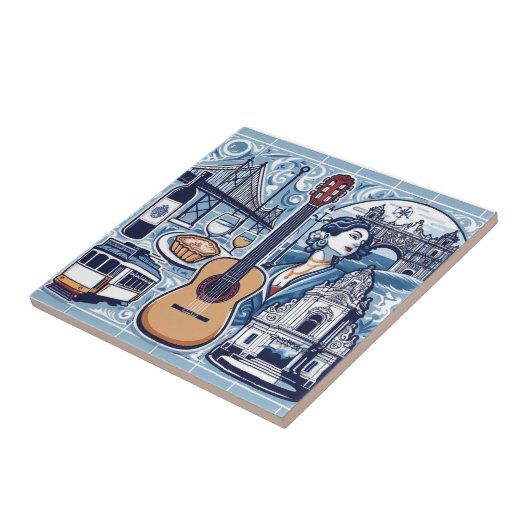 Blauwe tegel over Lissabon en de Portugese cultuur Tegeltje (Zijkant)