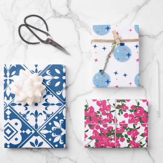 Blauwe Tegel Santorini Grieks / Spaans thema Inpakpapier Vel (Voorkant)