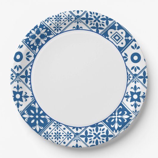 Blauwe Tegel Santorini Grieks / Spaans thema Papieren Bordje (Voorkant)