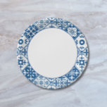 Blauwe Tegel Santorini Grieks / Spaans thema Papieren Bordje<br><div class="desc">Mediterraans Grieks musical blauw tegelgeïnspireerd Dancing Queen vrijgezellenfeest papieren borden.</div>