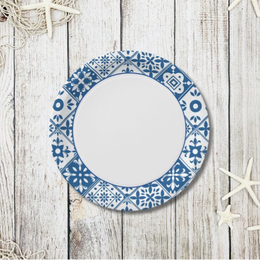 Blauwe Tegel Santorini Grieks / Spaans thema Papieren Bordje