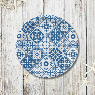 Blauwe Tegel Santorini Grieks / Spaans thema Papieren Bordje