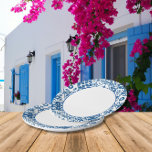 Blauwe Tegel Santorini Grieks / Spaans thema Papieren Bordje<br><div class="desc">Mediterraans Grieks musical blauw tegelgeïnspireerd Dancing Queen vrijgezellenfeest papieren borden.</div>