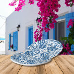 Blauwe Tegel Santorini Grieks / Spaans thema Papieren Bordje<br><div class="desc">Mediterraans Grieks musical blauw tegelgeïnspireerd Dancing Queen vrijgezellenfeest papieren borden.</div>