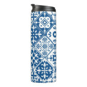 Blauwe Tegel Santorini Grieks / Spaans thema Thermosbeker (Geroteerd rechts)