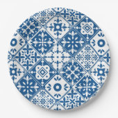 Blauwe tegel Santorini Griekse/ Spaanse thema Papieren Bordje (Voorkant)