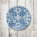 Blauwe tegel Santorini Griekse/ Spaanse thema Papieren Bordje<br><div class="desc">Mediterrane Griekse muzikale blauwe tegel geïnspireerde Dancing Queen bruidsdouche papieren borden.</div>