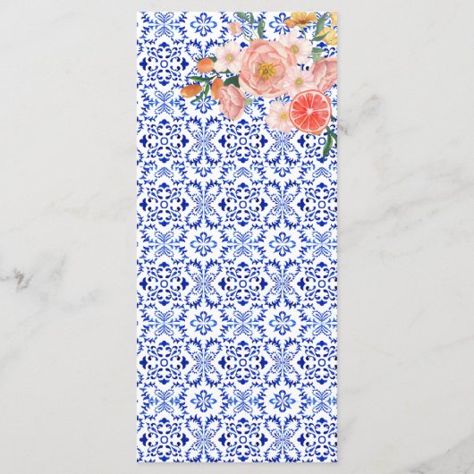 Blauwe Tegel Sinaasappel Italiaans Vrijgezellenfee Menu (Achterkant)