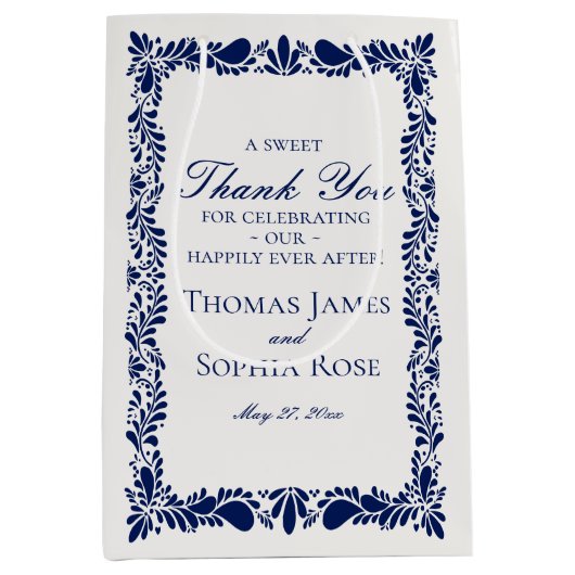 Blauwe Tegel Talavera Spaans Fiesta Huwelijksgunst Medium Cadeauzakje (Voorkant)