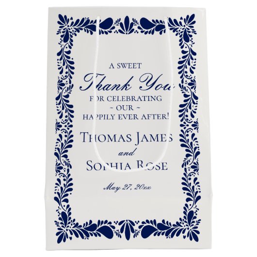 Blauwe Tegel Talavera Spaans Fiesta Huwelijksgunst Medium Cadeauzakje (Achterkant)