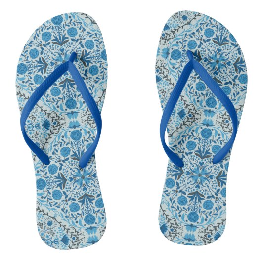 Blauwe tegel teenslippers (Voetbed)