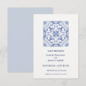 Blauwe Tegel Trouwdag Save The Date (Voorkant / Achterkant)