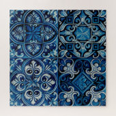 Blauwe tegel van de marine. Abstract bloempatroon Legpuzzel (Horizontaal)