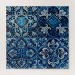 Blauwe tegel van de marine. Abstract bloempatroon Legpuzzel<br><div class="desc">Blauwe  mozaïektegel van de marine Puzzle. Abstract floramisch azulejo-patroon in spaanse of marokkaanse stijl.</div>