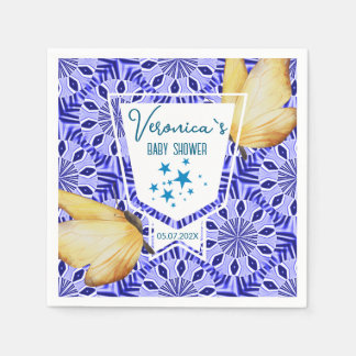 Blauwe Tegel Vlinder Baby Shower Servet