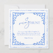 Blauwe Tegel Vrijgezellenfeest Ring Hunt Tafelteke (Voorkant)