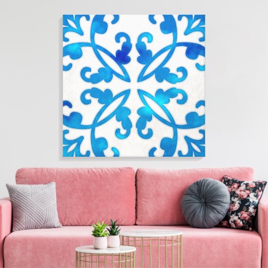 Blauwe tegel wand art. 24x24 canvas afdruk (Insitu (Woonkamer))
