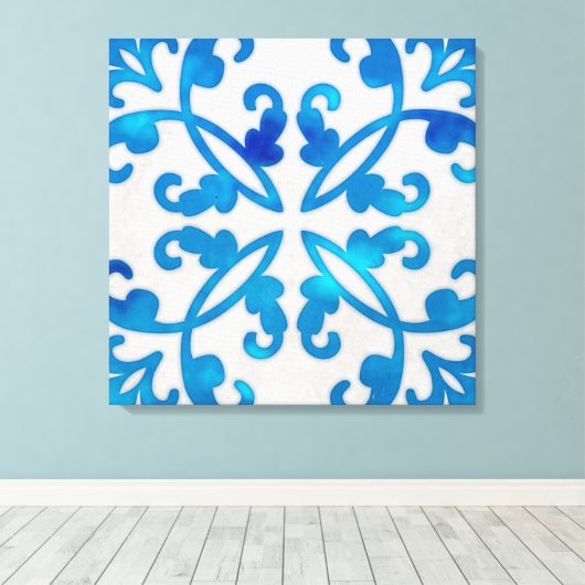 Blauwe tegel wand art. 24x24 canvas afdruk (Insitu (Houten vloer))