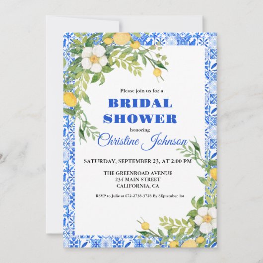 Blauwe tegelCitroen en Marokkaans positano Vrijgez Save The Date (Voorkant)