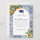 Blauwe tegels Afstuderen Uitnodiging Foto op rug (Voorkant)