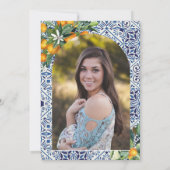 Blauwe tegels Afstuderen Uitnodiging Foto op rug (Achterkant)